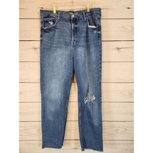 Old Navy Women's Blue Cotton Distressed High Rise Raw Hem Straight Jeans Size 18